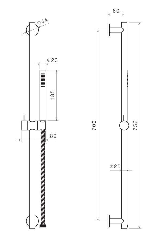 Saliscendi Asta con Doccetta in Acciaio Inox Satinato Nilo-2