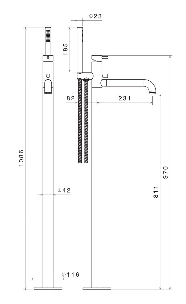 Miscelatore Freestanding per Vasca da Bagno con Doccino in Acciaio Inox Satinato Nilo-2