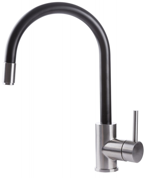 Rubinetto Cucina Miscelatore Monocomando Lavello Canna Tonda Girevole in Acciaio Inox Nero sconto