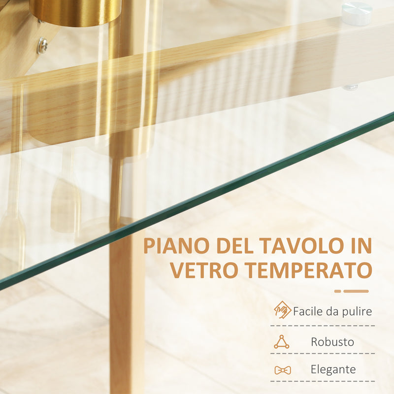 Tavolo Rettangolare 120x60x76 cm Max 4 Persone in Acciaio con Piano in Vetro Temperato-5
