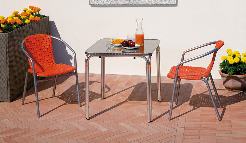 Tavolo Quadrato Impilabile da Giardino in Alluminio e Acciaio 70x70 cm Vorghini-2