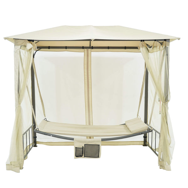 sconto Dondolo Letto 3 Posti 237x155x217 cm con Copertura a Gazebo e Zanzariera Beige