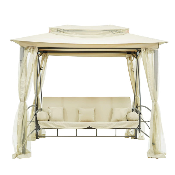 Dondolo Letto 3 Posti 255x175x250 cm con Copertura a Gazebo e Zanzariera Beige acquista