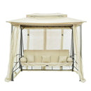 Dondolo Letto 3 Posti 255x175x250 cm con Copertura a Gazebo e Zanzariera Beige-3