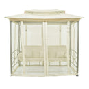 Dondolo Letto 3 Posti 255x175x250 cm con Copertura a Gazebo e Zanzariera Beige-4