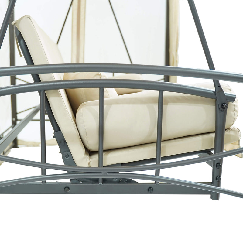 Dondolo Letto 3 Posti 255x175x250 cm con Copertura a Gazebo e Zanzariera Beige-7