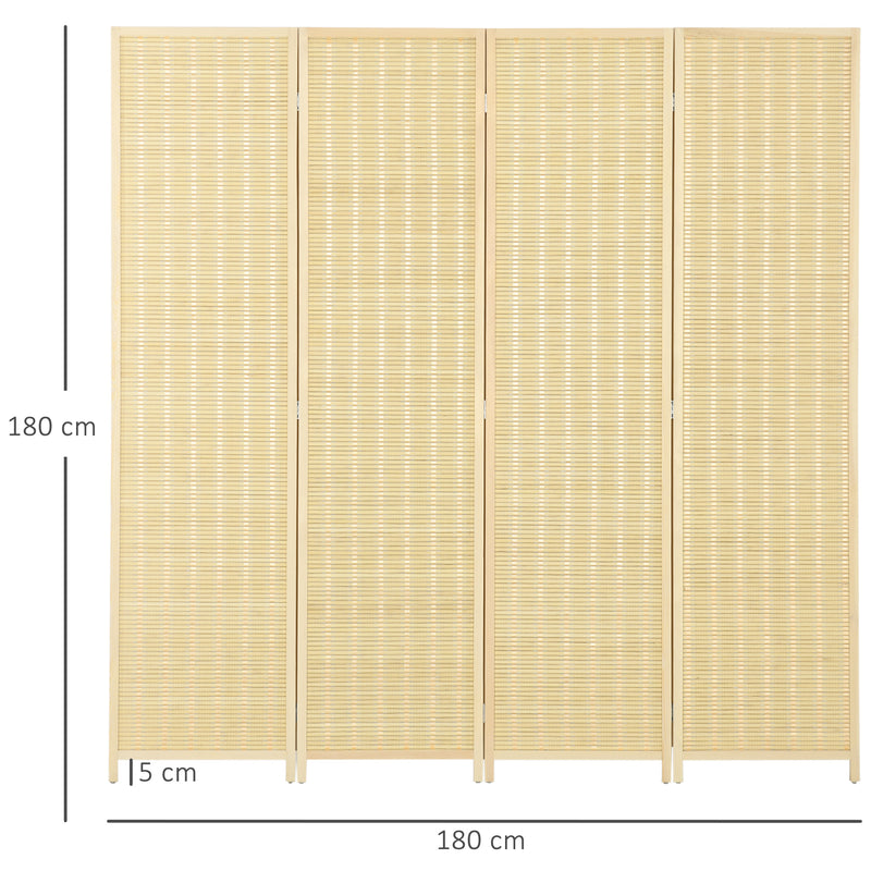 Paravento Separè 3 Pannelli H180 cm in Legno e Bambù Naturale-3