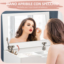 Consolle Trucco 60x40x114 cm con Specchio e Sgabello in Legno Bianco-4