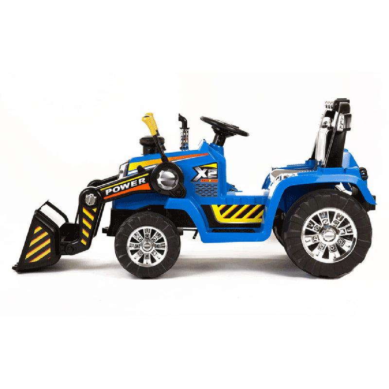 Trattore Elettrico Ruspa con Pala Scavatrice 12V per Bambini Blu-7