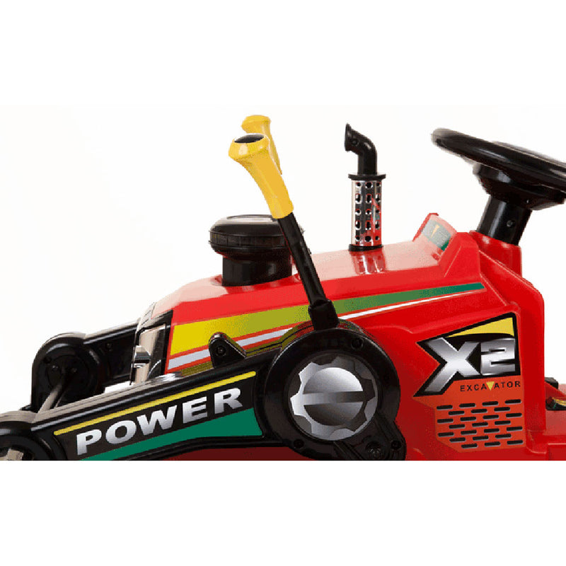 Trattore Elettrico Per Bambini Con Rimorchio, Doppio Motore 35W, Batteria 12V, Telecomando, Musica Bluetooth, 3 Velocità, Luci LED - Rosso