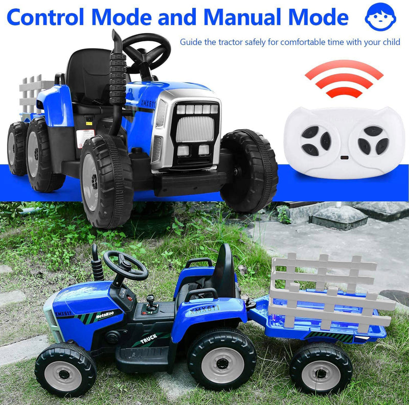 Trattore Elettrico per Bambini 12V con Rimorchio Happy Kids Blu-6