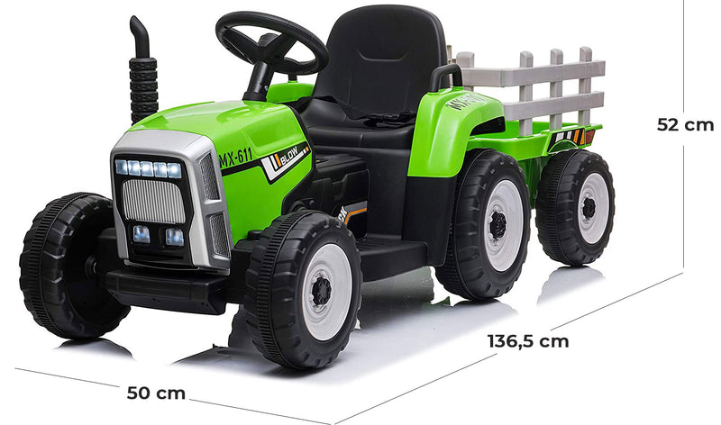 Trattore Elettrico per Bambini 12V con Rimorchio Happy Kids Verde-5