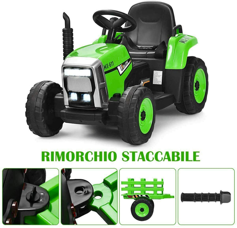 Trattore Elettrico per Bambini 12V con Rimorchio Happy Kids Verde-9