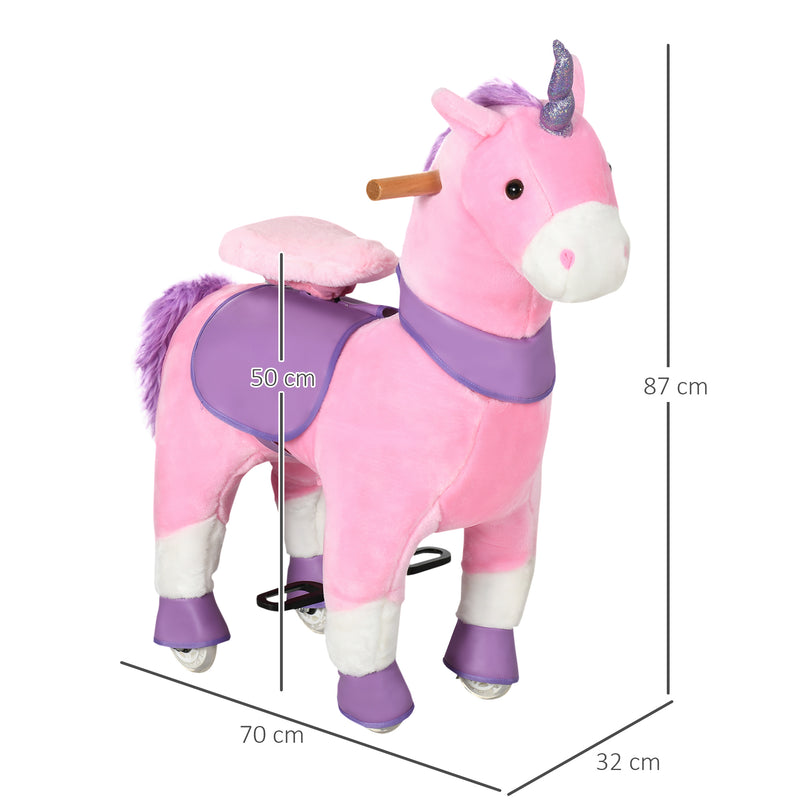 Cavallo a Dondolo per Bambini 70x32x87 cm con Ruote a Forma di Unicorno Rosa-3