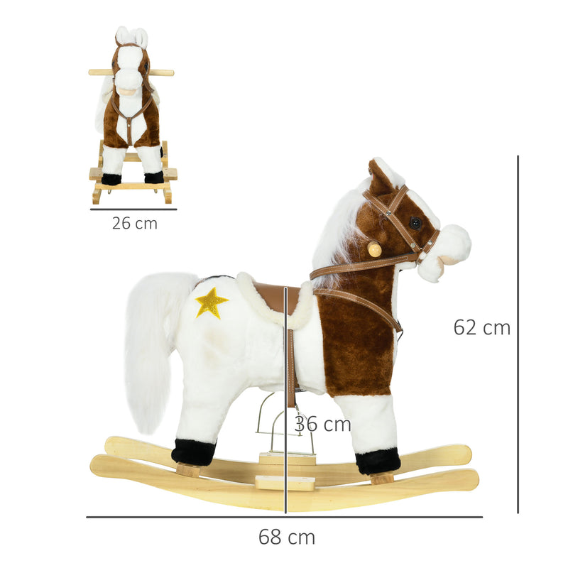 Cavallo a Dondolo per Bambini 68x26x62 cm con Suoni in Peluche Marrone-3