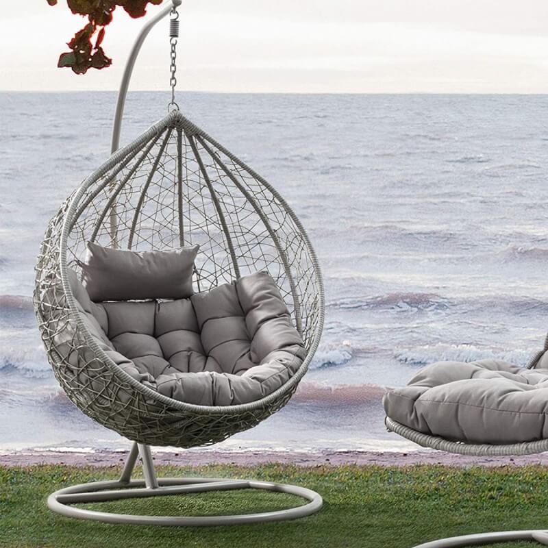 Amaca Dondolina da Giardino in Acciaio e Rattan Zaffiro Grigia-6
