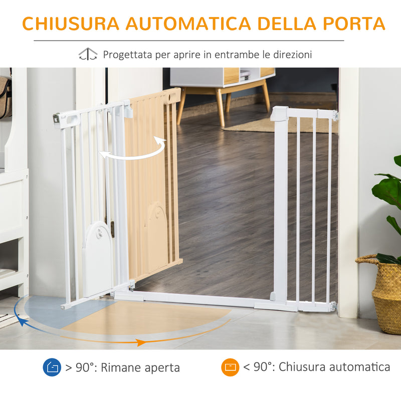 Cancelletto per Cani Estensibile con Porta a Chiusura Automatica 75-131x76 cm in Metallo e ABS Bianco-5