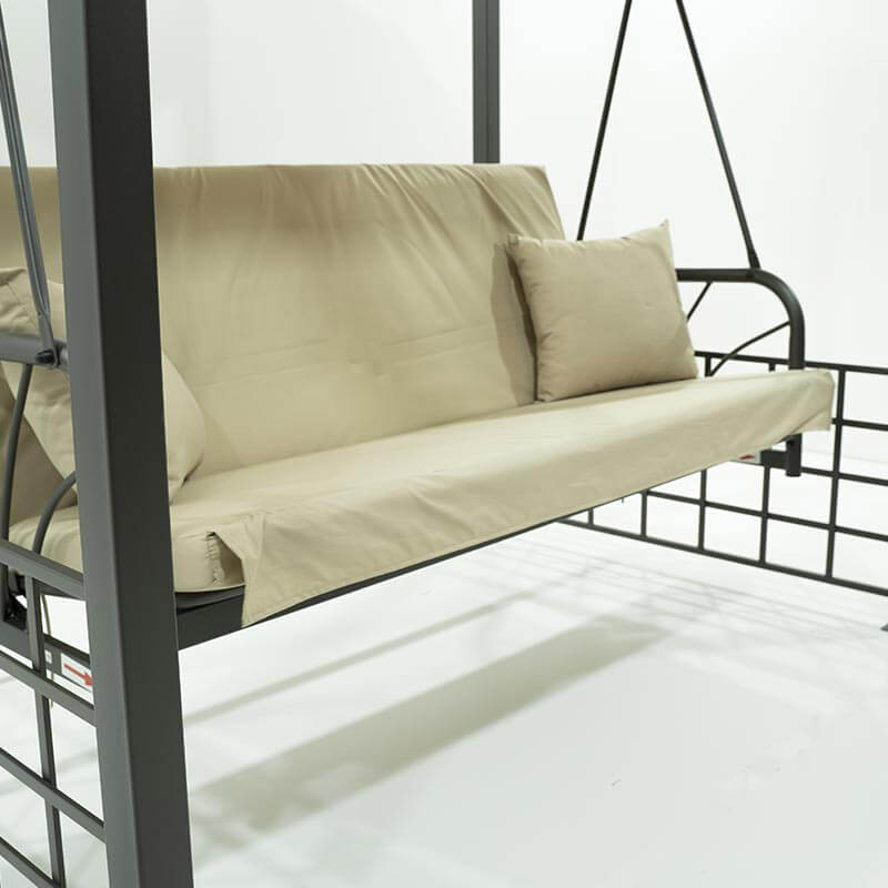 Dondolo Letto 3 Posti con Copertura a Gazebo Beige-9