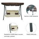 Dondolo Letto 3 Posti 202x115x170 cm in Acciaio e Poliestere Andromeda Marrone e Ecrù-4