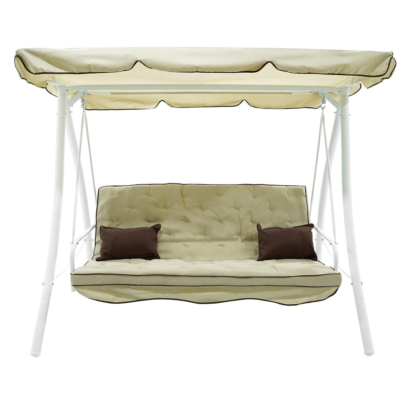 Dondolo Letto 3 Posti 202x115x170 cm in Acciaio e Poliestere Andromeda Ecrù-1