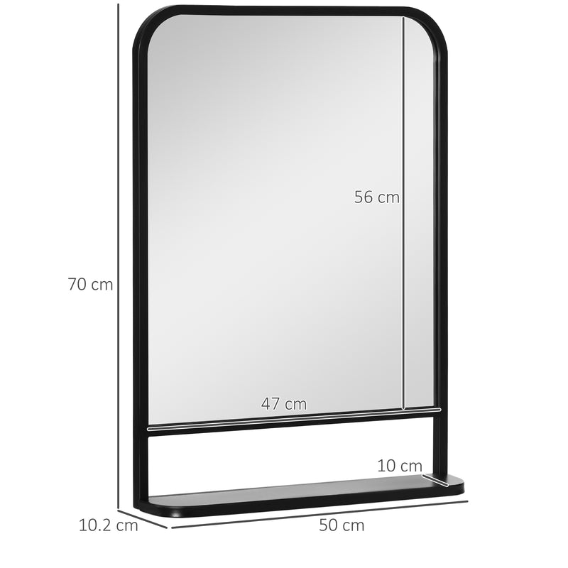 Specchio Rettangolare a Parete 50x10,2x70 cm con Ripiano Inferiore in Metallo Nero e Vetro-3