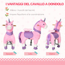 Cavallo a Dondolo per Bambini 70x32x87 cm con Ruote a Forma di Unicorno Rosa-6
