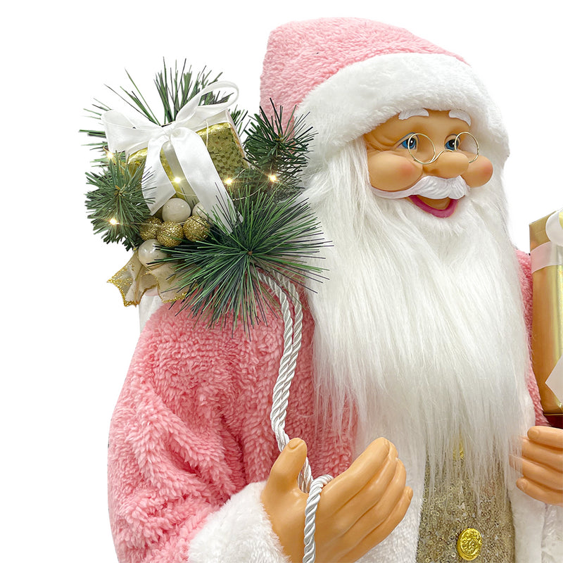 Babbo Natale Abito Rosa e Bianco H110 cm con Mini Lucciole e Suoni-2