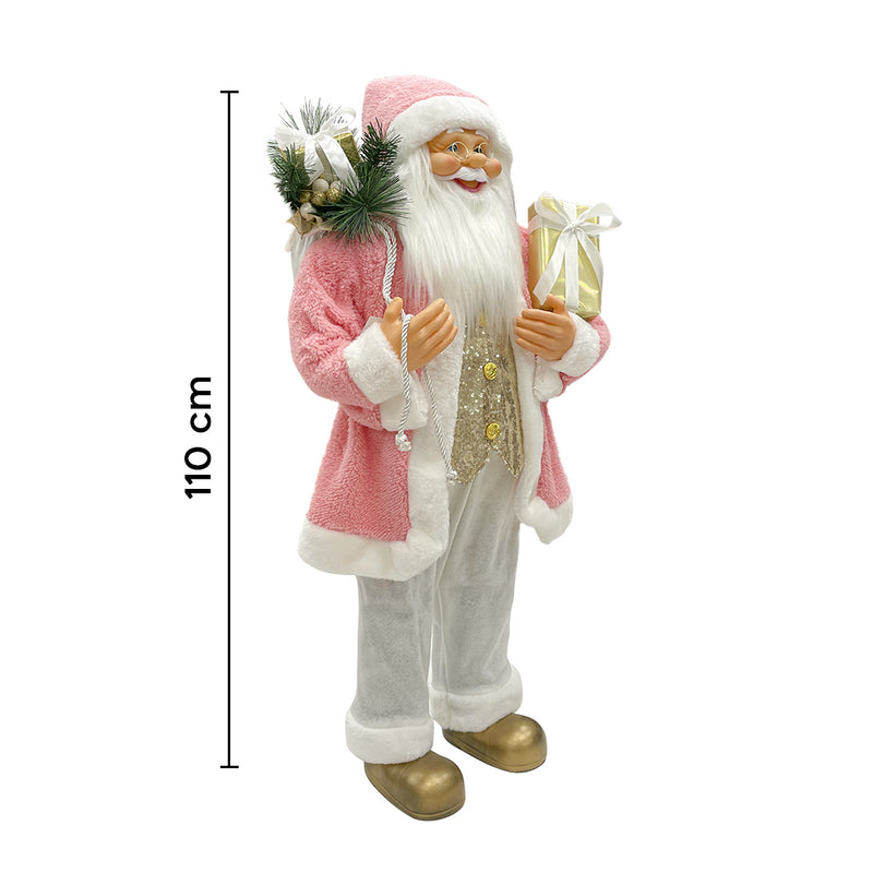 Babbo Natale Abito Rosa e Bianco H110 cm con Mini Lucciole e Suoni-5