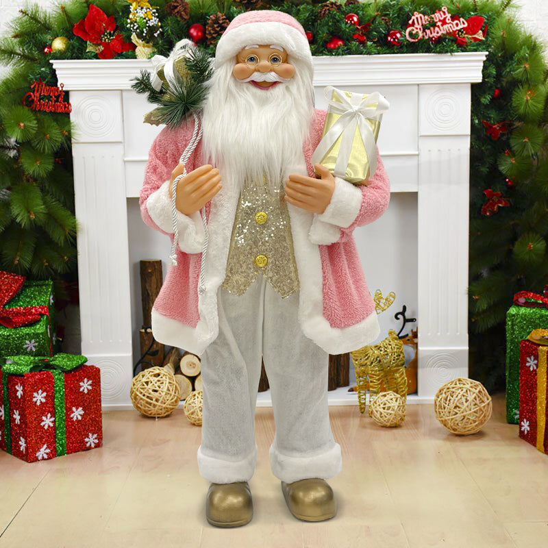 Babbo Natale Abito Rosa e Bianco H110 cm con Mini Lucciole e Suoni-3