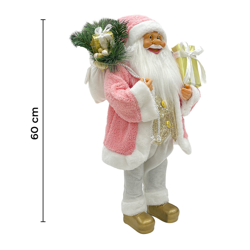 Babbo Natale Abito Rosa e Bianco H60 cm con Mini Lucciole e Suoni-5