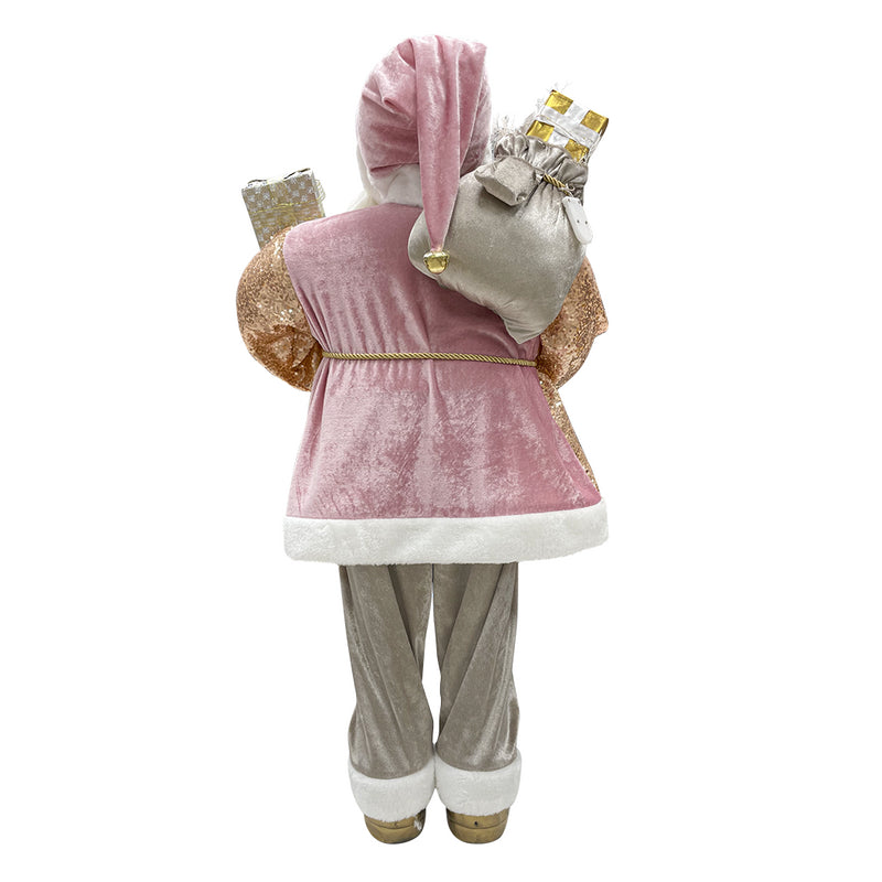 Babbo Natale Abito Rosa Glitter H110 cm con Mini Lucciole e Suoni-3