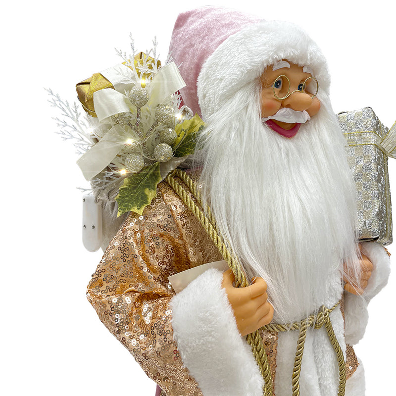 Babbo Natale Abito Rosa Glitter H60 cm con Mini Lucciole e Suoni-2