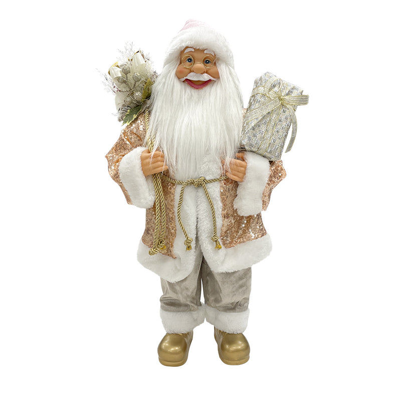 Babbo Natale Abito Rosa Glitter H60 cm con Mini Lucciole e Suoni-1