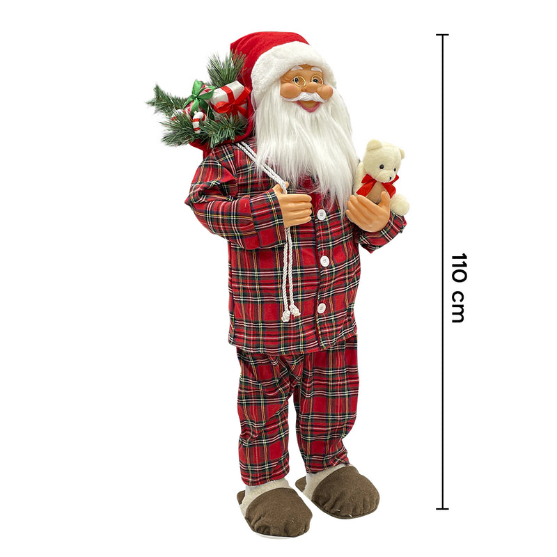 Babbo Natale Pigiama Rosso Scozzese H110 cm con Mini Lucciole e Suoni-5