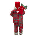 Babbo Natale Pigiama Rosso Scozzese H110 cm con Mini Lucciole e Suoni-3