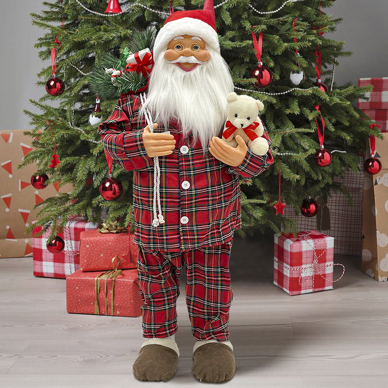 Babbo Natale Pigiama Rosso Scozzese H110 cm con Mini Lucciole e Suoni-4