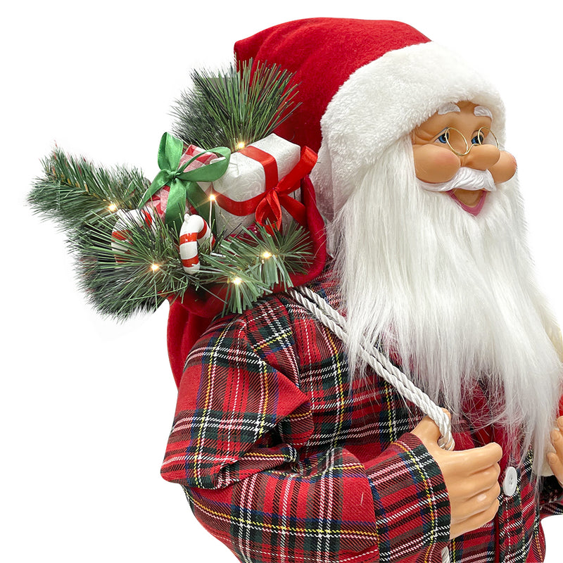 Babbo Natale Pigiama Rosso Scozzese H90 cm con Mini Lucciole e Suoni-2