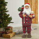 Babbo Natale Pigiama Rosso Scozzese H90 cm con Mini Lucciole e Suoni-4