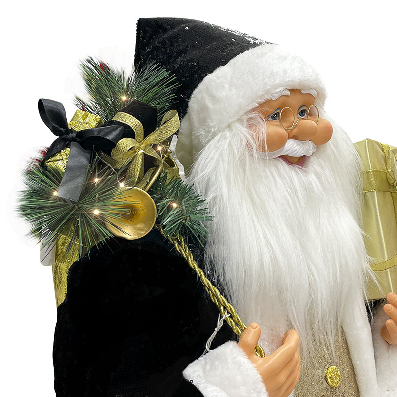 Babbo Natale Abito in Velluto H110 cm con Mini Lucciole e Suoni Nero e Oro-2