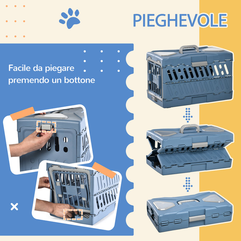 Trasportino per Cani e Gatti Pieghevole 56x31x37 cm Convertibile in Cuccia in PP e PVC Blu-6