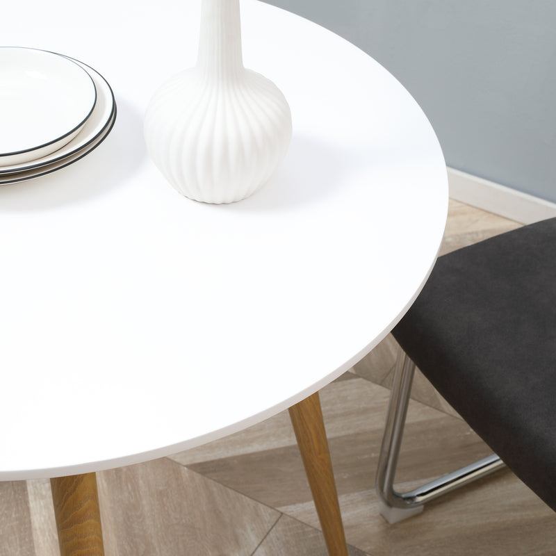 Tavolo da Pranzo Rotondo per 2 Persone Ø72x75 cm in MDF e Metallo Bianco e color Legno-8