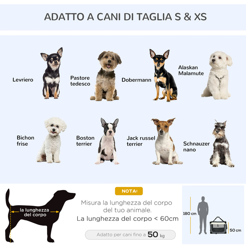 Trasportino per Cani e Gatti Pieghevole 70x51x50 cm 3 Aperture e Cuscino Grigio-7