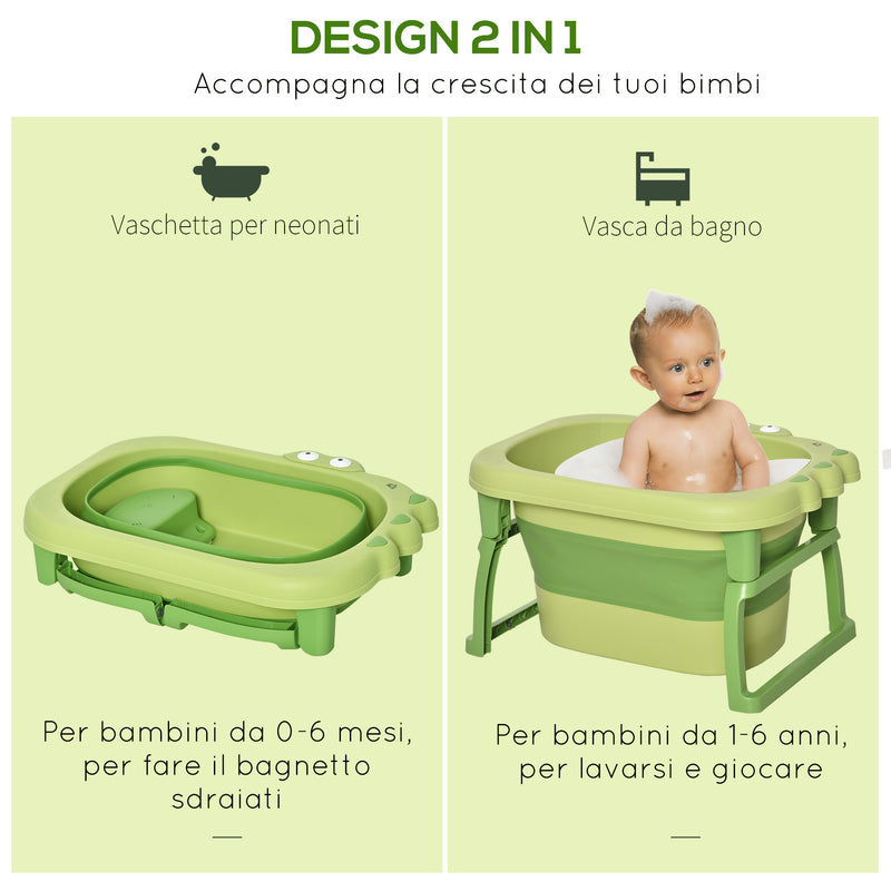 Vaschetta Bagnetto per Bambini 75,3x55,4x43 cm Antiscivolo Pieghevole Verde-5