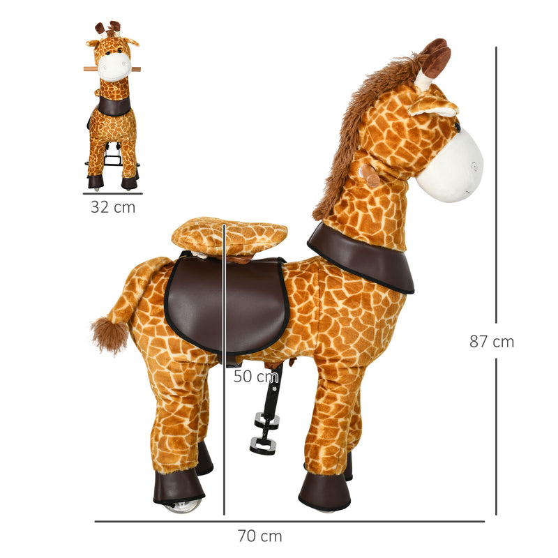 Cavallo a Dondolo per Bambini 70x32x87 cm con Ruote a Forma di Giraffa Giallo-3