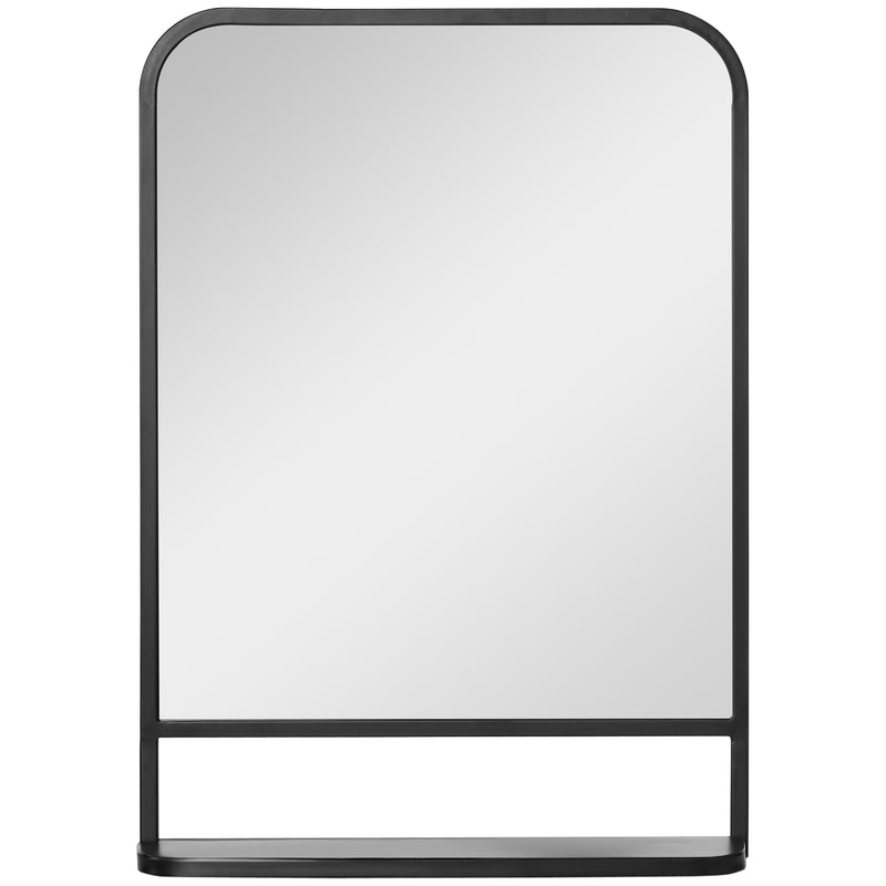 Specchio Rettangolare a Parete 50x10,2x70 cm con Ripiano Inferiore in Metallo Nero e Vetro-1