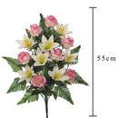 Set 2 Bouquet Artificiali Frontale Composto da 14 Rose e Lilium H 55 cm-2