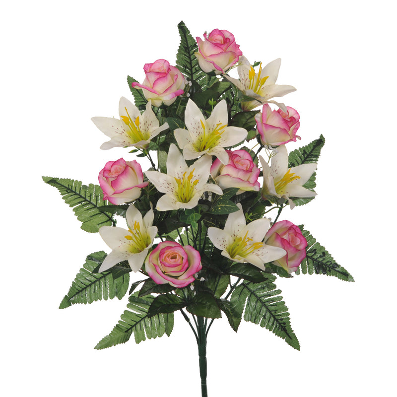 Set 2 Bouquet Artificiali Frontale Composto da 14 Rose e Lilium H 55 cm-1