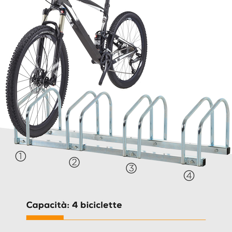 Rastrelliera Porta Biciclette 4 Posti 110x33x27 cm in Acciaio Argento-4