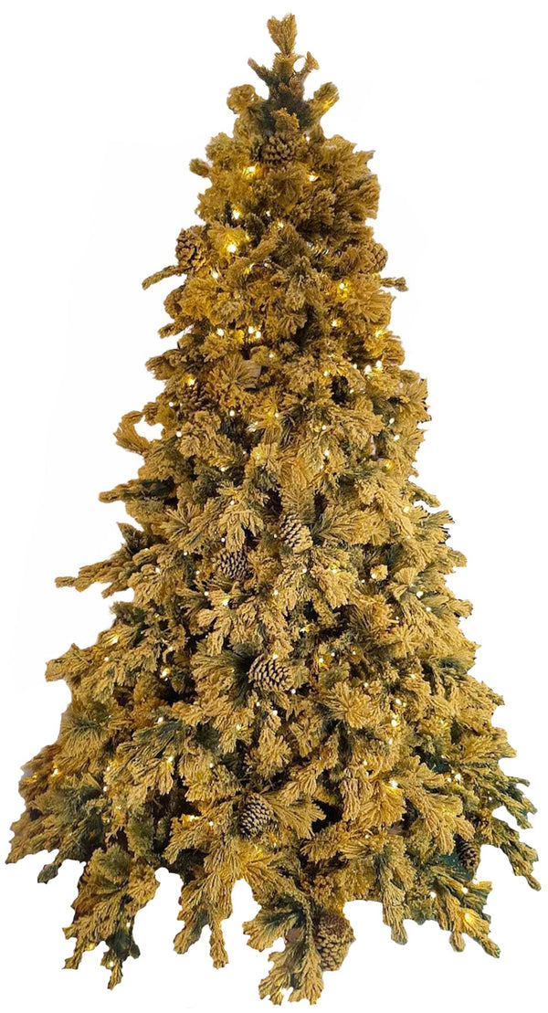 Albero di Natale Artificiale Innevato Glitterato Oro con LED Gold Shine Varie Misure prezzo