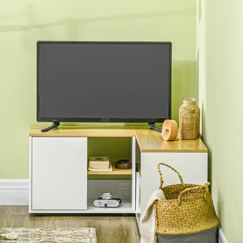 Mobile TV a L max 40” 90x90x45 cm in Truciolato Bianco e Rovere-7